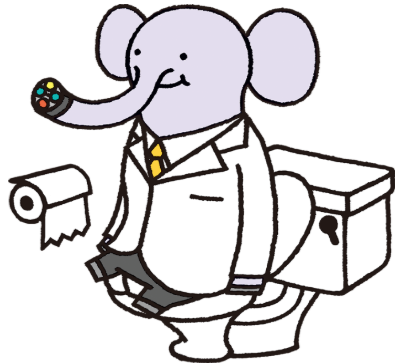 トイレで便座に座る象の医者のキャラクター