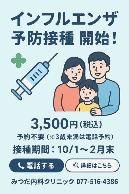 インフルエンザ予防接種予約不要です | 滋賀県草津市南草津のみつだ